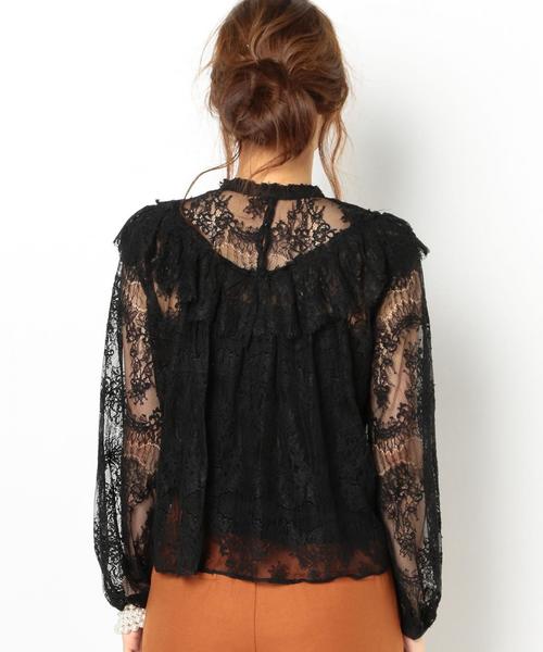 Another Edition(アナザーエディション)の「レースフリルブラウス/AEMFC C/Ny レースフリル BL◆(シャツ/ブラウス・レディース・ブラック/ホワイト・FREE)」の3枚目の写真