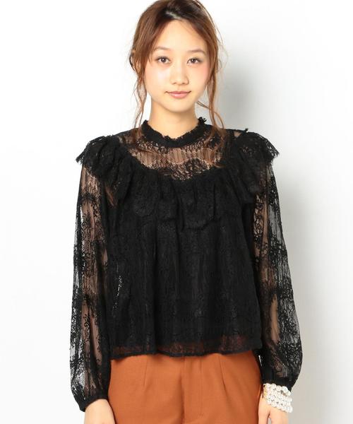 Another Edition(アナザーエディション)の「レースフリルブラウス/AEMFC C/Ny レースフリル BL◆(シャツ/ブラウス・レディース・ブラック/ホワイト・FREE)」の4枚目の写真