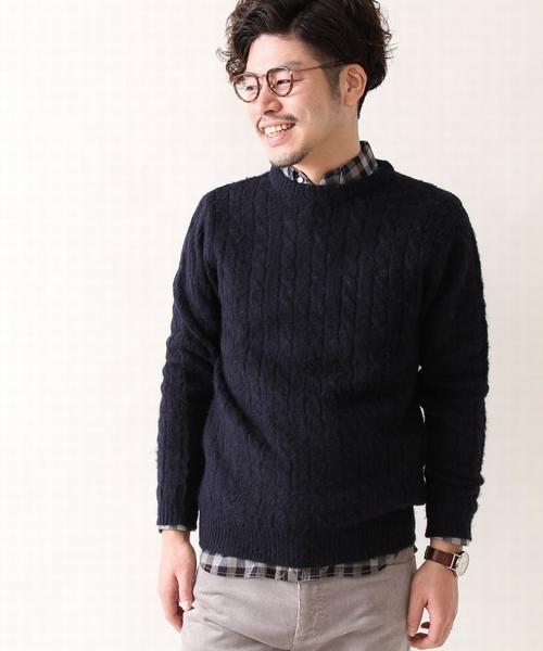 coen(コーエン)の「シャギーケーブルクルーネックニット(ニット/セーター・メンズ・ホワイト/グレー/ネイビー/マスタード・SMALL/MEDIUM/LARGE/X-LARGE)」の1枚目の写真