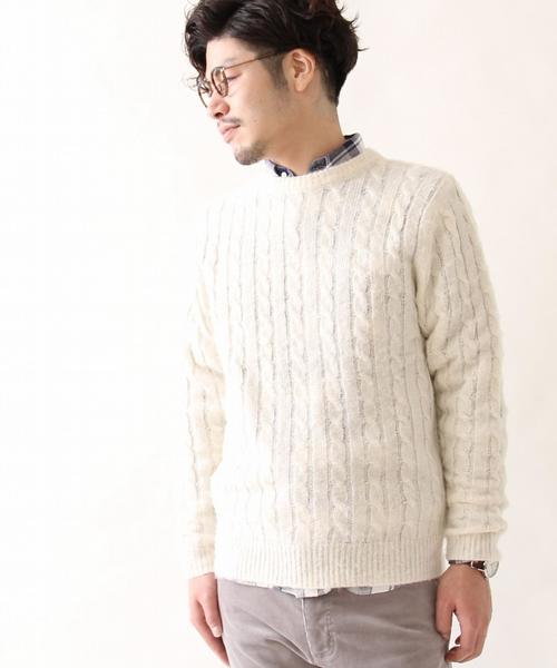 coen(コーエン)の「シャギーケーブルクルーネックニット(ニット/セーター・メンズ・ホワイト/グレー/ネイビー/マスタード・SMALL/MEDIUM/LARGE/X-LARGE)」の2枚目の写真