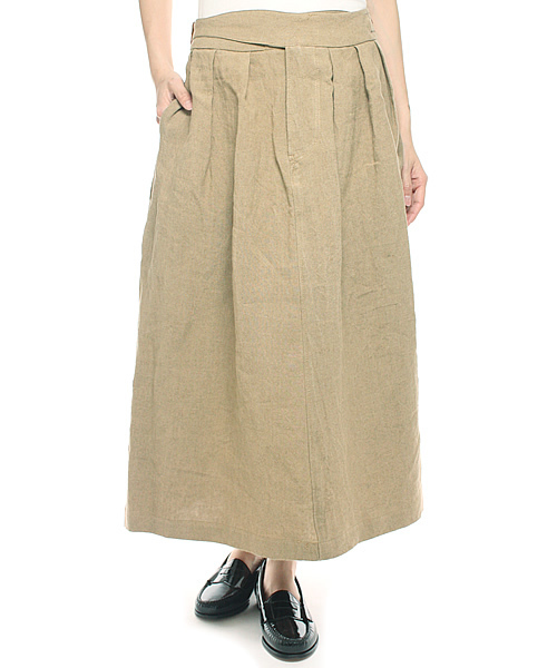 BEAMS BOY（ビームスボーイ）の「BEAMS BOY / ベルギーリネン グルカ ロングスカート（スカート・レディース・ホワイト/カーキ/ネイビー・ONE SIZE）」の2枚目の写真
