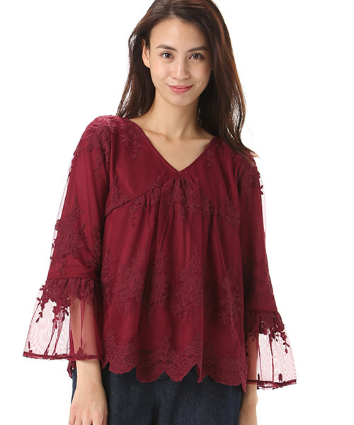 Honeys(ハニーズ)の「レースプルオーバー(Tシャツ/カットソー・レディース・レッド/ピンク/アイボリー/ブラック・L/M)」の4枚目の写真