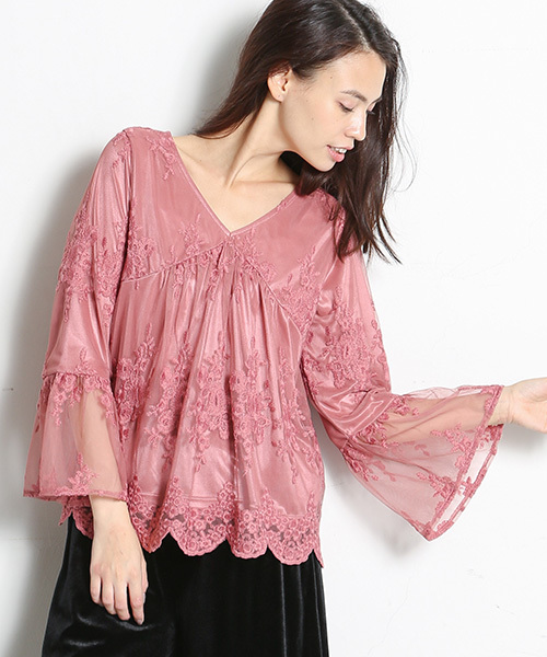 Honeys(ハニーズ)の「レースプルオーバー(Tシャツ/カットソー・レディース・レッド/ピンク/アイボリー/ブラック・L/M)」の3枚目の写真