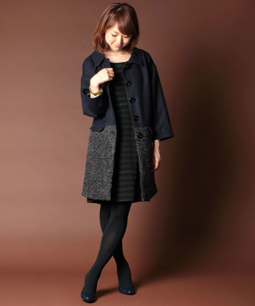 NANO universe(ナノユニバース)の「【etre n】FF/メルトン異素材切替コート(ステンカラーコート・レディース・ブラック/ネイビー・FREE)」の2枚目の写真