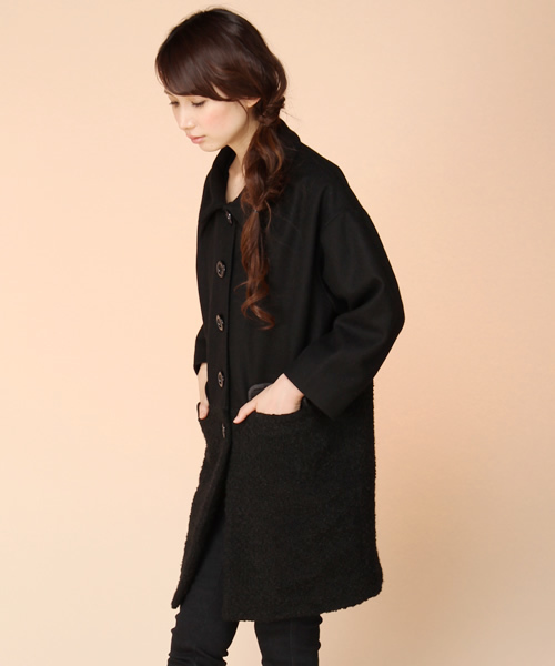 NANO universe(ナノユニバース)の「【etre n】FF/メルトン異素材切替コート(ステンカラーコート・レディース・ブラック/ネイビー・FREE)」の4枚目の写真