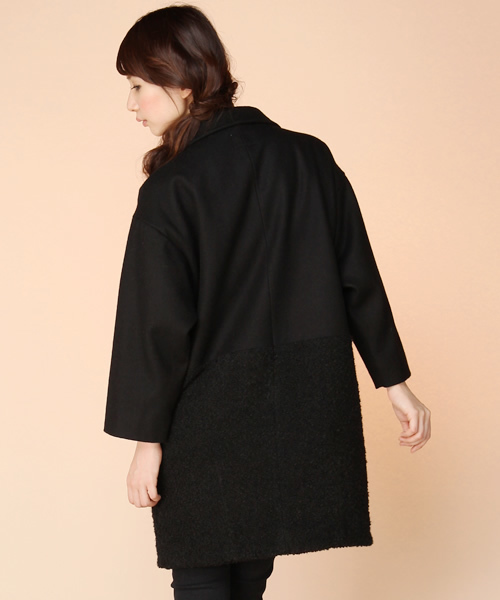 NANO universe(ナノユニバース)の「【etre n】FF/メルトン異素材切替コート(ステンカラーコート・レディース・ブラック/ネイビー・FREE)」の5枚目の写真