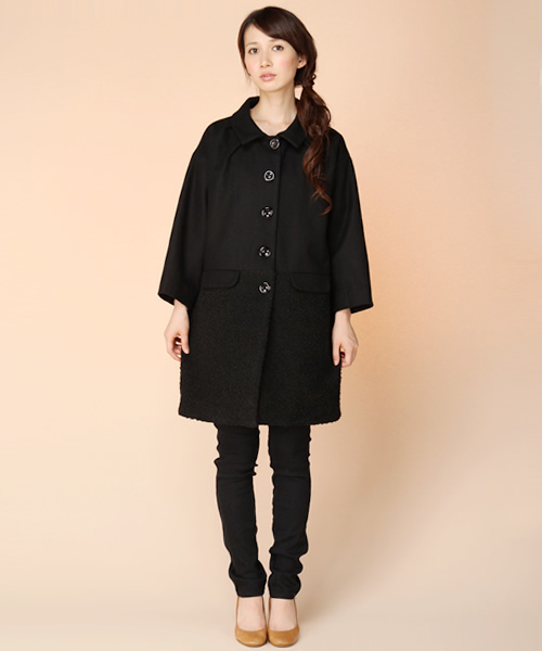 NANO universe(ナノユニバース)の「【etre n】FF/メルトン異素材切替コート(ステンカラーコート・レディース・ブラック/ネイビー・FREE)」の6枚目の写真