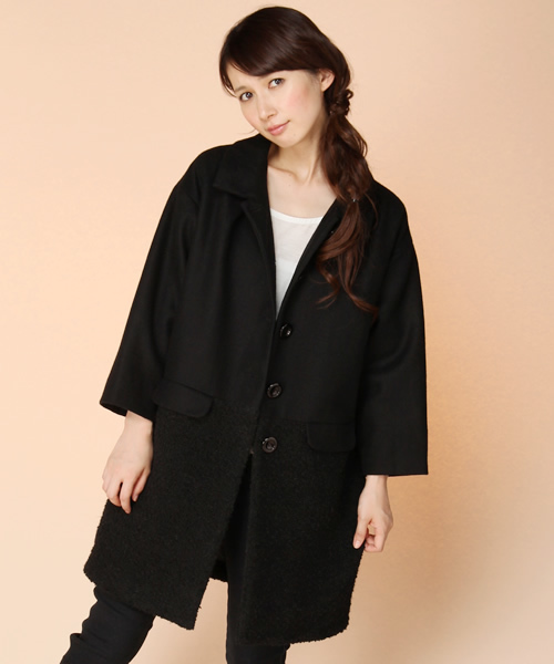 NANO universe(ナノユニバース)の「【etre n】FF/メルトン異素材切替コート(ステンカラーコート・レディース・ブラック/ネイビー・FREE)」の7枚目の写真