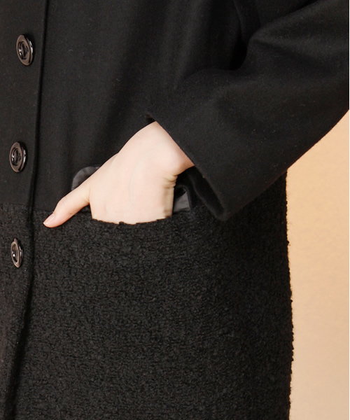 NANO universe(ナノユニバース)の「【etre n】FF/メルトン異素材切替コート(ステンカラーコート・レディース・ブラック/ネイビー・FREE)」の9枚目の写真