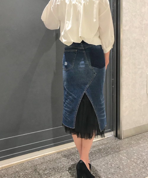 INTERPLANET（インタープラネット）の「チュール×リメイク風デニムスカート（スカート・レディース・インディゴブルー・FREE）」の5枚目の写真