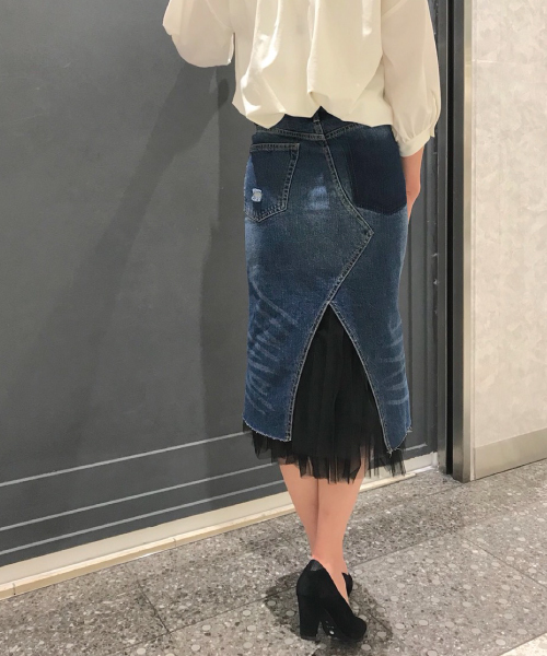 INTERPLANET（インタープラネット）の「チュール×リメイク風デニムスカート（スカート・レディース・インディゴブルー・FREE）」の6枚目の写真