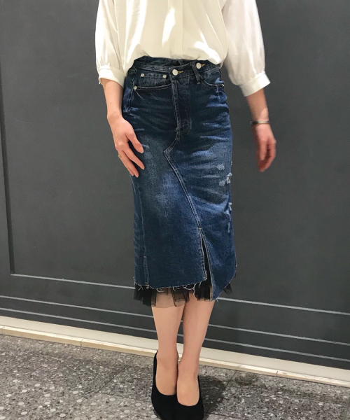 INTERPLANET（インタープラネット）の「チュール×リメイク風デニムスカート（スカート・レディース・インディゴブルー・FREE）」の7枚目の写真