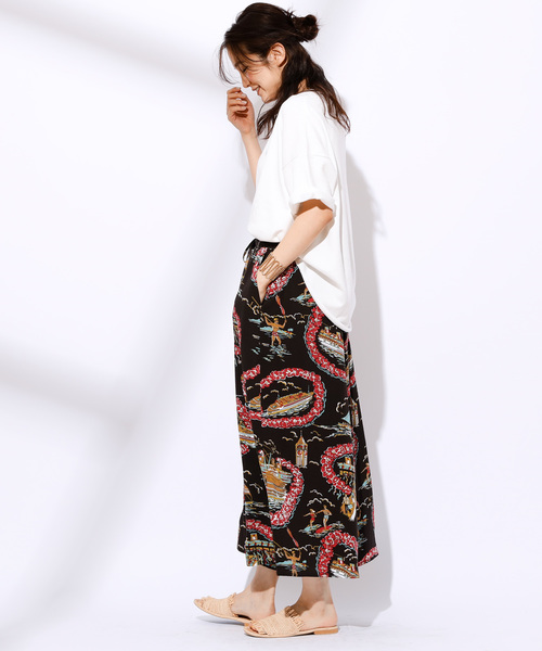 CIAOPANIC（チャオパニック）の「【reyn Spooner/レインスプーナー】レーヨン総柄ワイドパンツ（その他パンツ・レディース・ブラック/ネイビー/ワインレッド・FREE）」の9枚目の写真