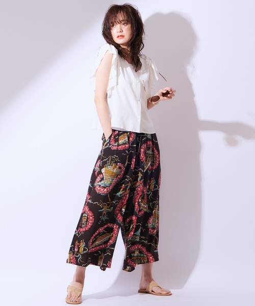 CIAOPANIC（チャオパニック）の「【reyn Spooner/レインスプーナー】レーヨン総柄ワイドパンツ（その他パンツ・レディース・ブラック/ネイビー/ワインレッド・FREE）」の4枚目の写真