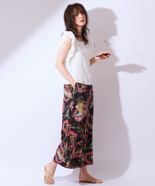 CIAOPANIC（チャオパニック）の「【reyn Spooner/レインスプーナー】レーヨン総柄ワイドパンツ（その他パンツ・レディース・ブラック/ネイビー/ワインレッド・FREE）」の5枚目の写真