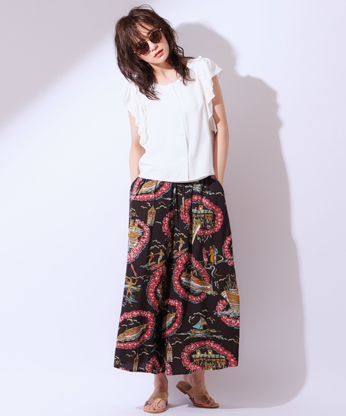 CIAOPANIC（チャオパニック）の「【reyn Spooner/レインスプーナー】レーヨン総柄ワイドパンツ（その他パンツ・レディース・ブラック/ネイビー/ワインレッド・FREE）」の6枚目の写真