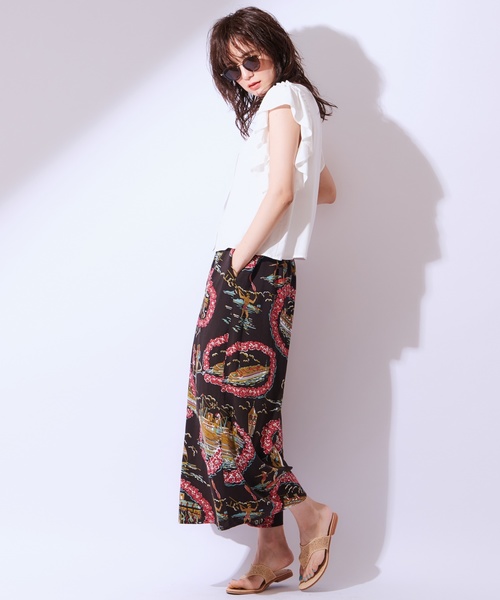 CIAOPANIC（チャオパニック）の「【reyn Spooner/レインスプーナー】レーヨン総柄ワイドパンツ（その他パンツ・レディース・ブラック/ネイビー/ワインレッド・FREE）」の8枚目の写真