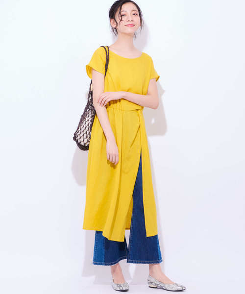Discoat Parisien ディスコートパリシアン の 麻レーヨンスリット入りワンピース ワンピース Wear