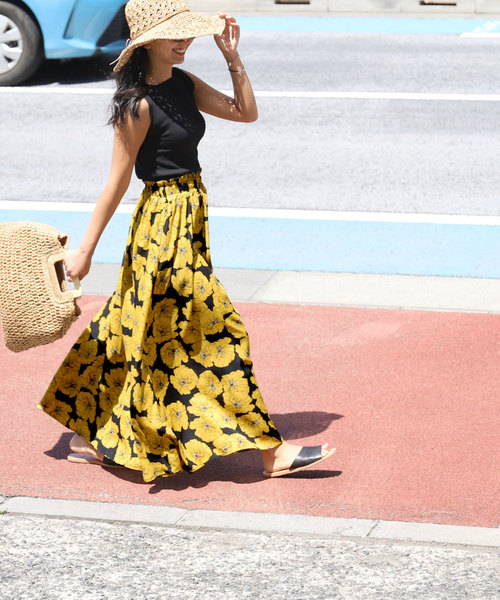 coca（coca）（コカ）の「レトロ花柄フレアロングスカート(LONG)（スカート・レディース・ブラック・LONG）」の9枚目の写真