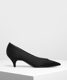ジェムエンベリッシュドサテン キトゥンヒールパンプス / Gem Embellished Satin Kitten Heel Pumps