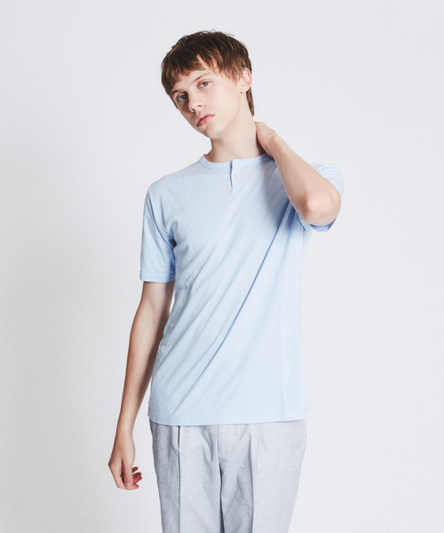 ABAHOUSE（アバハウス）の「【Recency of Mine】FLEX JERSEY ヘンリーネックTシャツ（Tシャツ/カットソー・メンズ・ネイビー/ホワイト/サックスブルー/グレー/スミクロ/カーキ・46/48/44）」の10枚目の写真