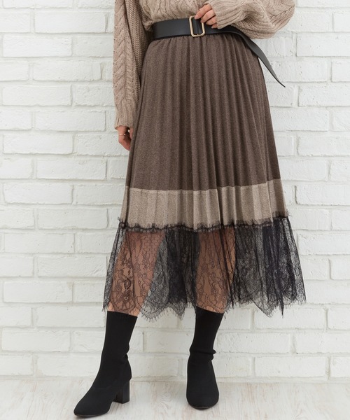 Libby&Rose(リビーアンドローズ)の「裾レースプリーツロングスカート(スカート・レディース・チャコールグレー/ブラック/ブラウン・FREE)」の3枚目の写真