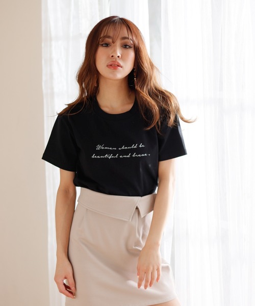 LIPSERVICE(リップサービス)の「embroideryメッセージロゴT(Tシャツ/カットソー・レディース・ホワイト/ブラック/ピンクベージュ・FREE)」の8枚目の写真
