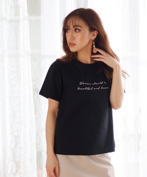 LIPSERVICE(リップサービス)の「embroideryメッセージロゴT(Tシャツ/カットソー・レディース・ホワイト/ブラック/ピンクベージュ・FREE)」の9枚目の写真