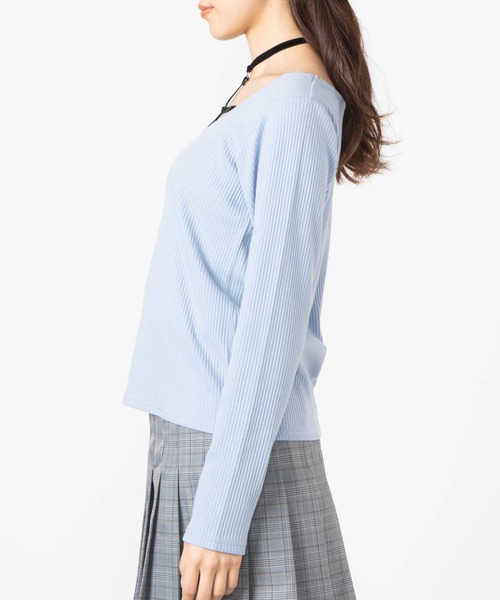 WEGO(ウィゴー)の「WEGO/クロスチョーカーリブTシャツ(Tシャツ/カットソー・レディース・ブラック/サックスブルー・FREE)」の20枚目の写真
