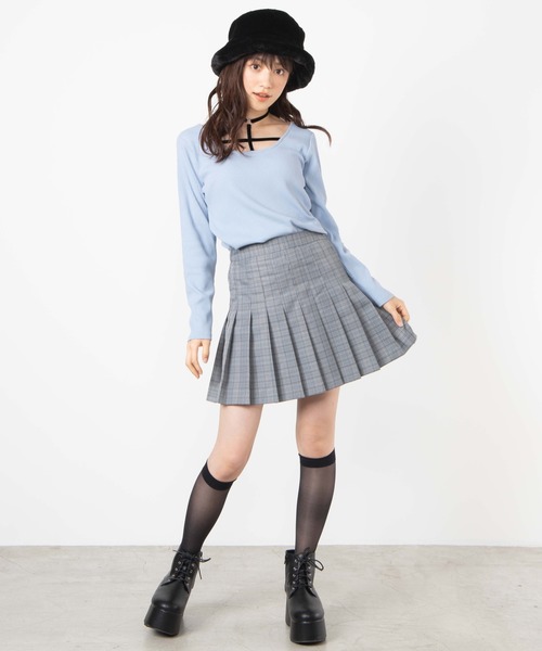 WEGO(ウィゴー)の「WEGO/クロスチョーカーリブTシャツ(Tシャツ/カットソー・レディース・ブラック/サックスブルー・FREE)」の14枚目の写真