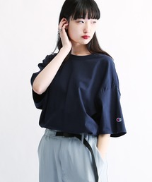Champion（チャンピオン）の「Champion / チャンピオン ベーシック オーバーサイズ 半袖 クルーネック ワッペン ロゴ 無地 Tシャツ（Tシャツ/カットソー）」