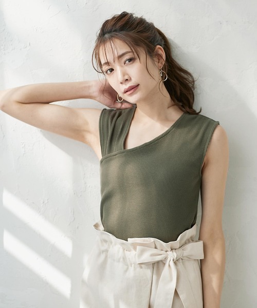 KOBE LETTUCE（コウベレタス）の「アシメショルダーリブタンクトップ（タンクトップ・レディース・グレイッシュベージュ/アイボリー/カーキ/ブラック/モカ・FREE）」の10枚目の写真