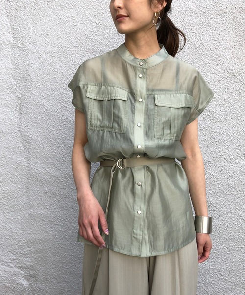 &g'aime(アンジェム)の「【&g'aime】サテンシアーシャツ(シャツ/ブラウス・レディース・ブラック/グレイッシュベージュ/ライトグリーン・FREE)」の1枚目の写真