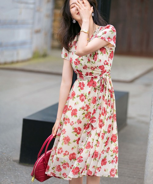 セール 花柄プリントカシュクールワンピース ワンピース ワンピース Saison De De Saison Papillon セゾンドパピヨン のファッション