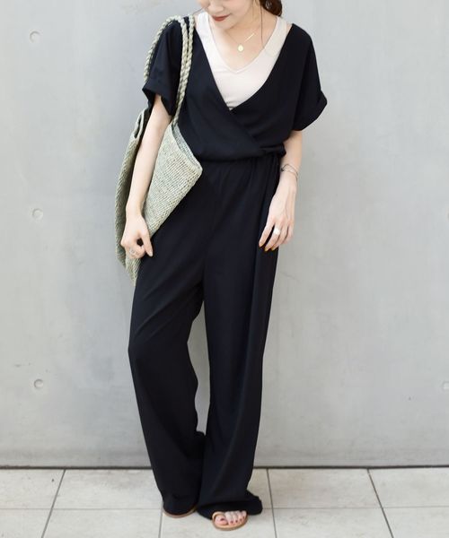 新品✨D.V.F　オールインワン　カシュクール　一体型ベルト付き　グレー　0 Re:EDIT オールインワン レディース カシュクール ノースリーブ