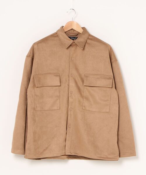 Beno(ビーノ)の「ストレッチ カットスエード ワイドシルエット CPOシャツ(シャツ/ブラウス・メンズ・ベージュ/グレイッシュベージュ/ライトオリーブ/ライトブルー/ラベンダー・M/L)」の2枚目の写真