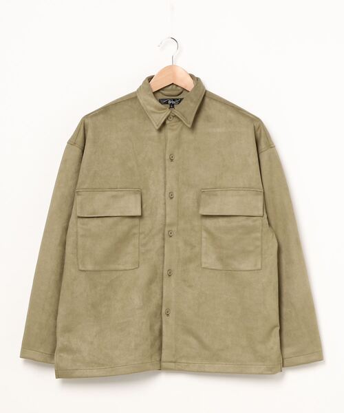 Beno(ビーノ)の「ストレッチ カットスエード ワイドシルエット CPOシャツ(シャツ/ブラウス・メンズ・ベージュ/グレイッシュベージュ/ライトオリーブ/ライトブルー/ラベンダー・M/L)」の4枚目の写真