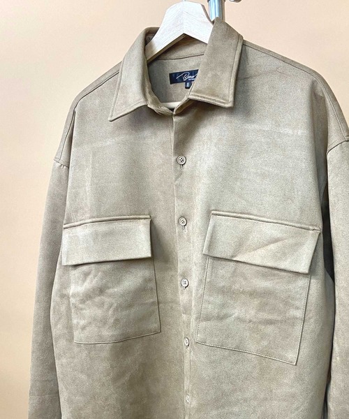 Beno(ビーノ)の「ストレッチ カットスエード ワイドシルエット CPOシャツ(シャツ/ブラウス・メンズ・ベージュ/グレイッシュベージュ/ライトオリーブ/ライトブルー/ラベンダー・M/L)」の8枚目の写真