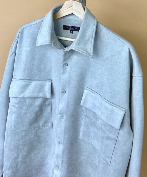 Beno(ビーノ)の「ストレッチ カットスエード ワイドシルエット CPOシャツ(シャツ/ブラウス・メンズ・ベージュ/グレイッシュベージュ/ライトオリーブ/ライトブルー/ラベンダー・M/L)」の13枚目の写真