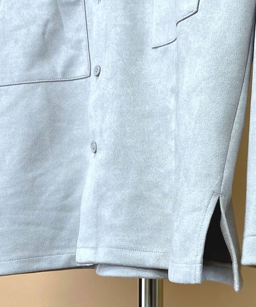 Beno(ビーノ)の「ストレッチ カットスエード ワイドシルエット CPOシャツ(シャツ/ブラウス・メンズ・ベージュ/グレイッシュベージュ/ライトオリーブ/ライトブルー/ラベンダー・M/L)」の10枚目の写真