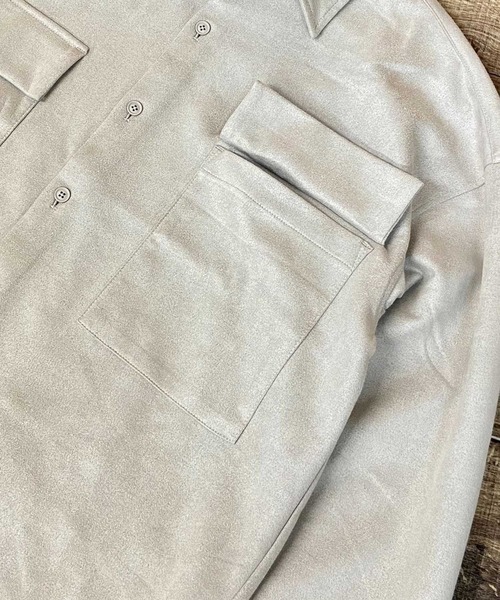 Beno(ビーノ)の「ストレッチ カットスエード ワイドシルエット CPOシャツ(シャツ/ブラウス・メンズ・ベージュ/グレイッシュベージュ/ライトオリーブ/ライトブルー/ラベンダー・M/L)」の6枚目の写真