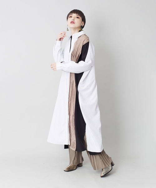 OSMOSIS(オズモーシス)の「ストライプ切替シャツワンピース OSMOSIS(オズモーシス)の「ストライプ切替シャツワンピース