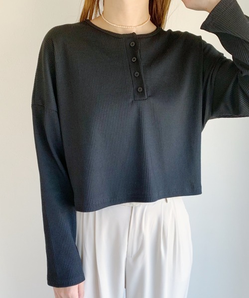CLEA(クレア)の「ヘンリーネックリブトップス(Tシャツ/カットソー・レディース・ホワイト/ブラック・FREE)」の9枚目の写真