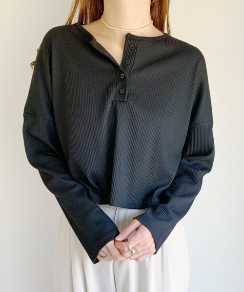 CLEA(クレア)の「ヘンリーネックリブトップス(Tシャツ/カットソー・レディース・ホワイト/ブラック・FREE)」の10枚目の写真
