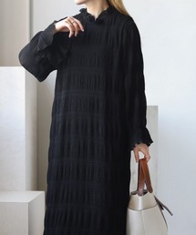 《新色追加》シワプリーツハイネックロングワンピース