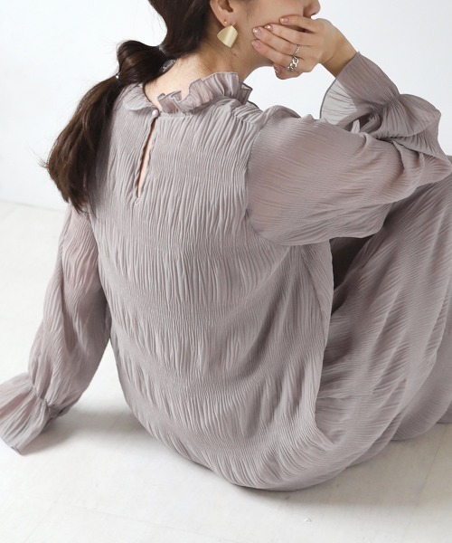 Bab（バブ）の「《新色追加》シワプリーツハイネックロングワンピース（ワンピース・レディース・ブラック/ベージュ/アイボリー/ブラウン/ピンク/ライトグレー・M）」の16枚目の写真