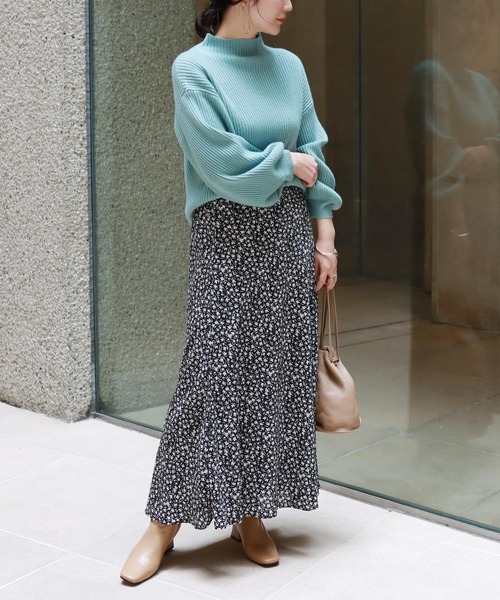 ミーアンドミークチュール　花柄　フレアロングスカート 花柄シフォンフレアロングスカート（スカート）｜andme（アンドミー