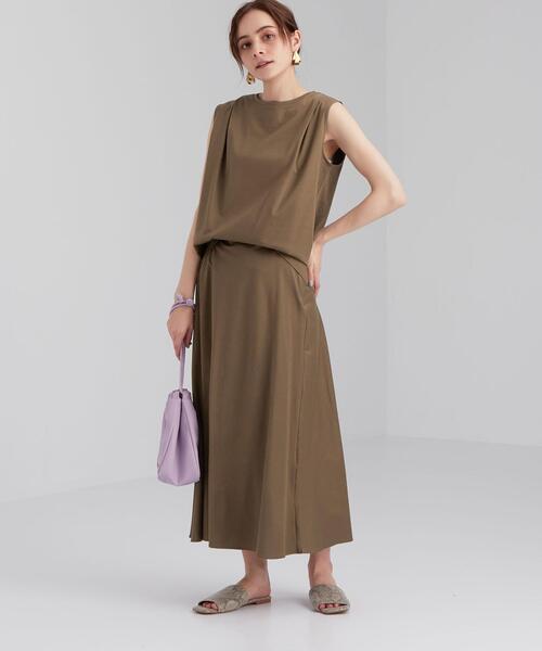 green label relaxing（グリーンレーベルリラクシング）の「FFC ペアアップ ノースリーブ プルオーバー カットソー ＆ フレア スカート セット（ワンピース・レディース・ブラック/ブラウン/レッド・FREE）」の2枚目の写真