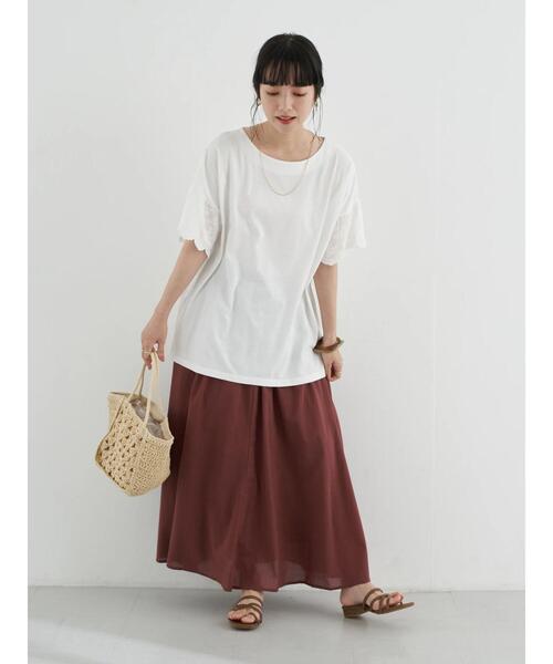 earth music&ecology（アースミュージックアンドエコロジー）の「キャンブリックフレアスカート ＊（スカート・レディース・ベージュ/ブラウン/ボルドー/ピンク/イエロー/ブラック/グリーン/オフホワイト・FREE）」の9枚目の写真