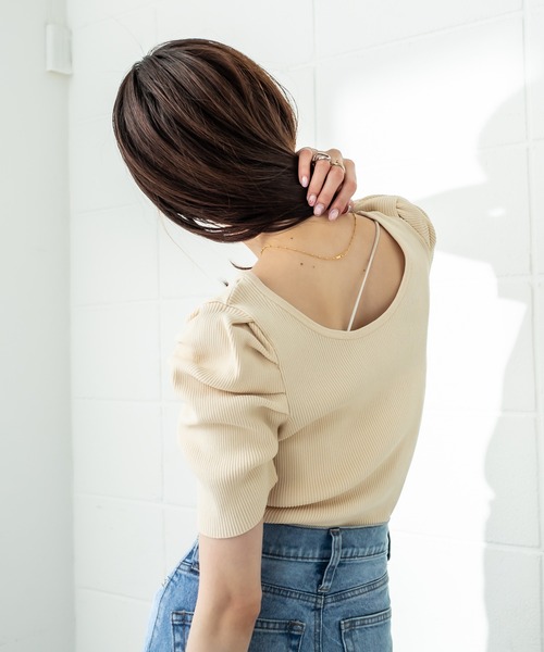 mystic(ミスティック)の「パワショルリブ半袖ニット(Tシャツ/カットソー・レディース・ブラック/グリーン/アイボリー/ベージュ/ブラウン・FREE)」の11枚目の写真